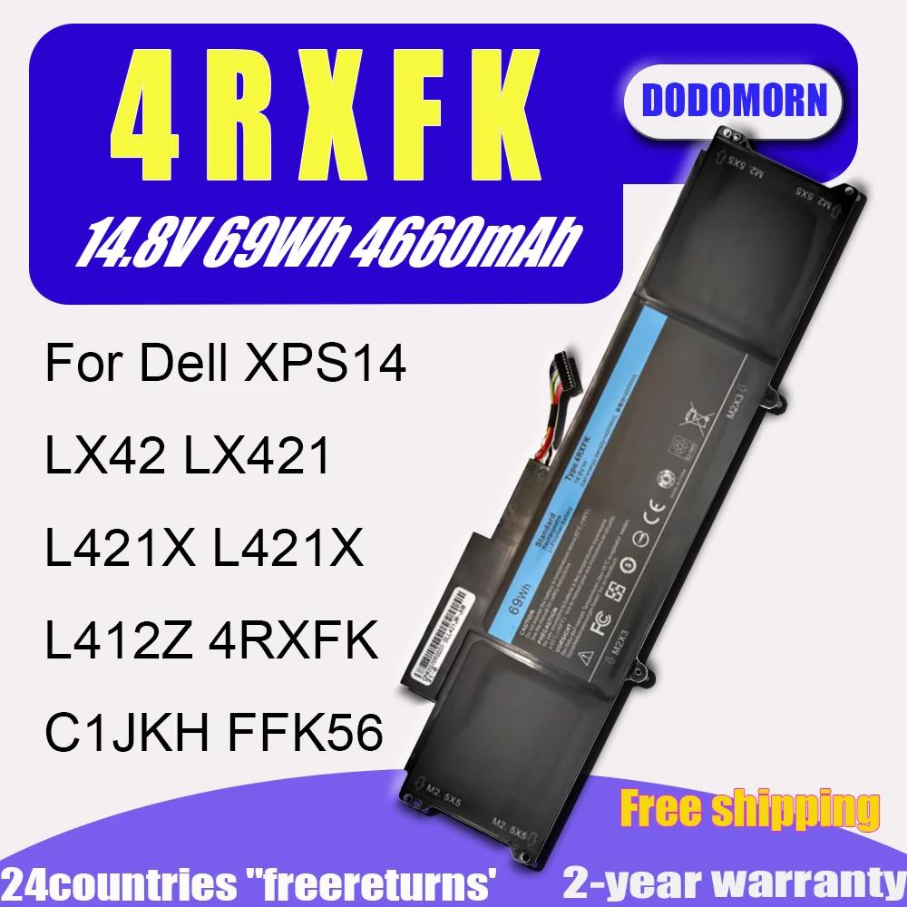 

DODOMORN New 4RXFK Laptop battery for Dell XPS 14 LX421 421X-1046 L421X L412Z Ultrabook C1JKH FFK56 69WhRechargeable li-polymer