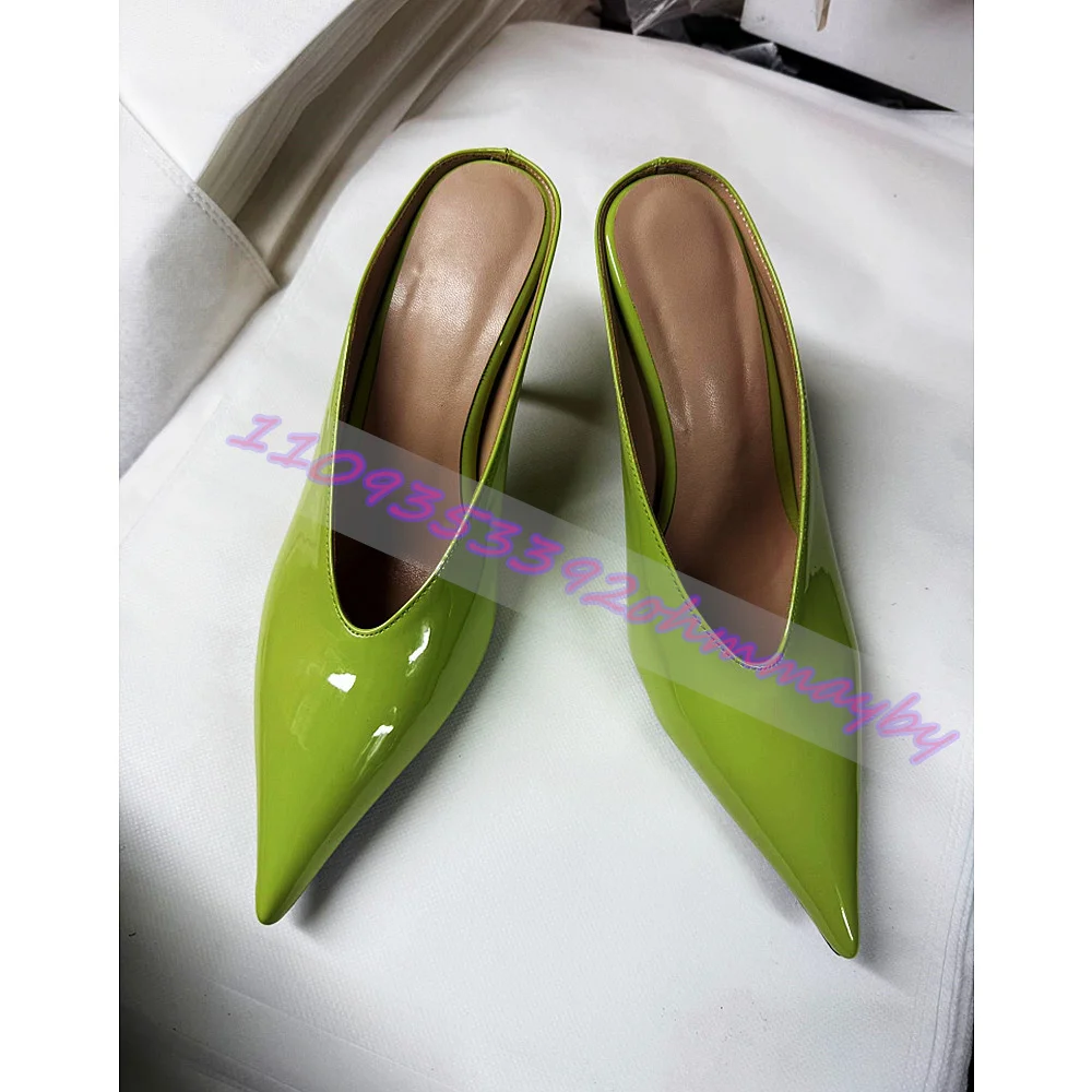 

2026 Summer Green Patent Leather Pumps Women'S Pointed Toe Slip-On Mules Fashion Party Dress High Heels Gladiator Zapatos Mujer