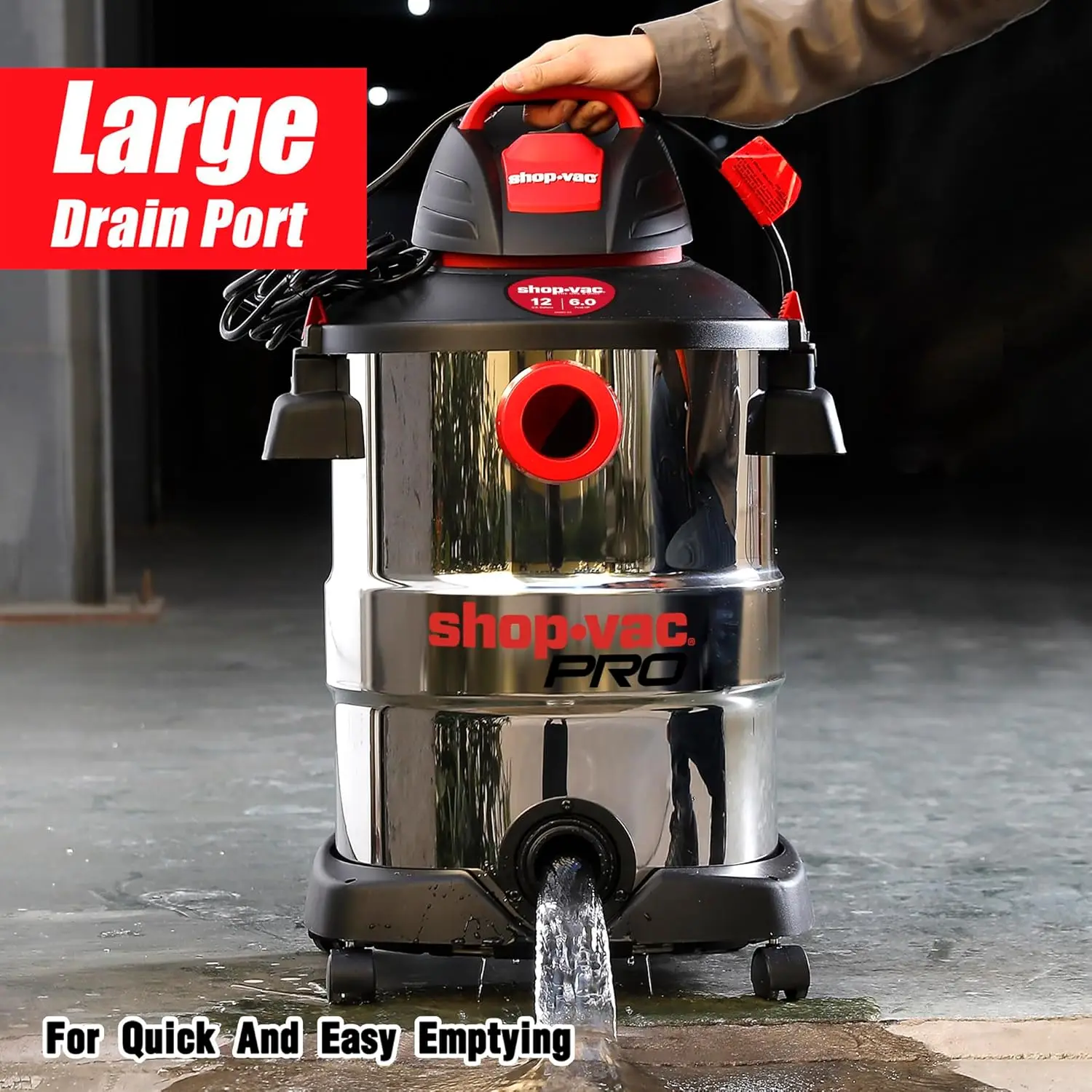 12 Gallon 6.0 Peak HP Wet/Dry Vacuum Stainless Steel Tank 3 in 1 Function Portable Shop Vacuum with Attachments Drain Port