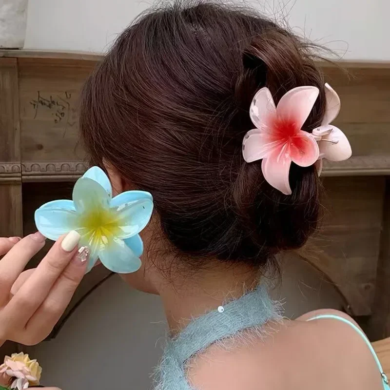 4/8cm Hawaiian Hair Claw Gradient Flower Clips Large Claw for Thick/Thin Hairpins for Women Barrettes Beach Hair Accessories