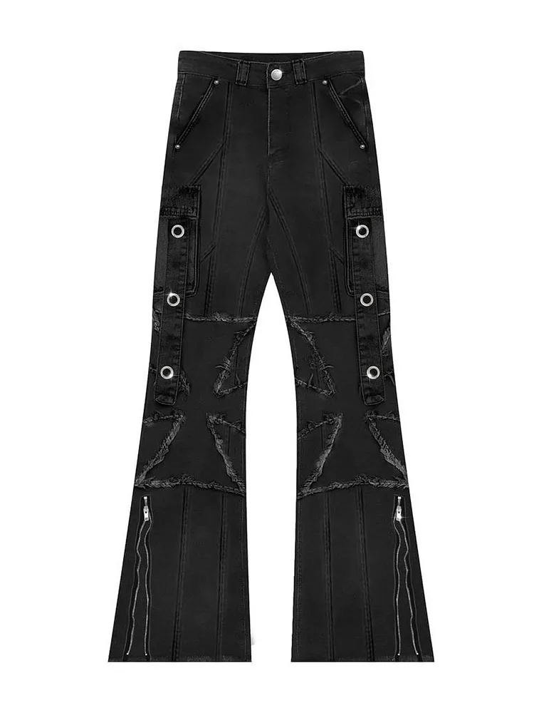 

American High Street Fashion Tight Horn Jeans Rivet Zipper Decorative Buttons Waist High Waist Casual Women Autumn Hip Hop Pants