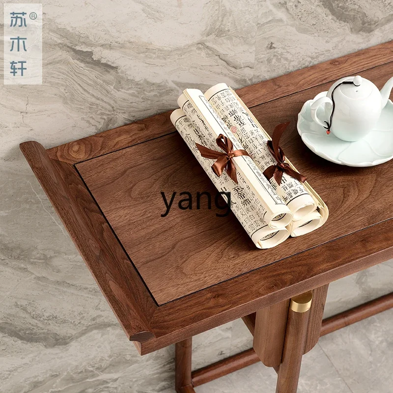 Yjq Xuanguantai solid wood warped head middle hall strip case black walnut altar offering table