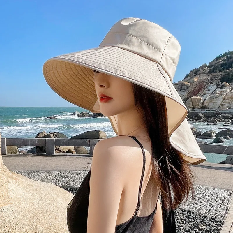 Summer Hats for Women Outdoor UV Anti Neck Protection Sun Visors for Lady Fishing Hiking Wide Brim Shawl Sunscreen Ponytail Cap