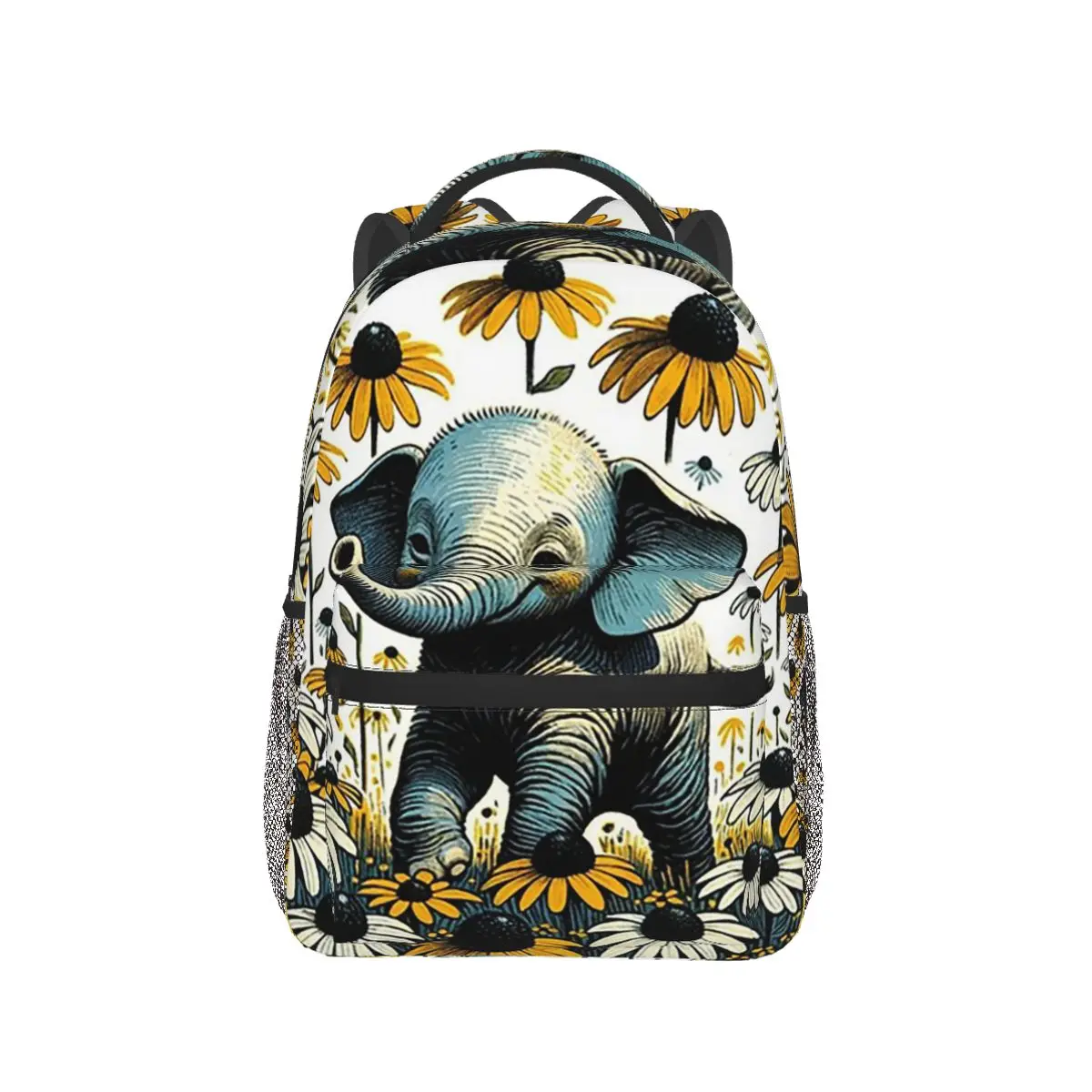 

Cartoon Elephant And Sunflower Backpack Hot Sale Daypack Large Capacity Children BookBag School Bag Shoulder Bags for Men Women