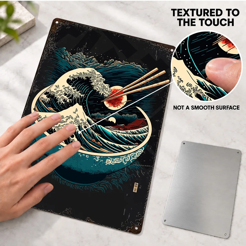 Ramen Wave Bowl Aluminum Poster Customized Metal Sign Japanese Illustration Wall Art For Restaurant Dining Area Home Cook Gift