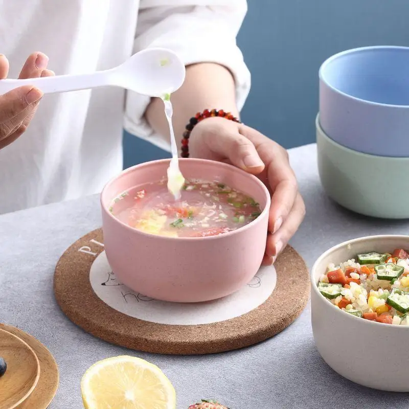 Solid Color Wheat Straw Bowl Fruit Vegetable Dessert Rice Bowl Lightweight Food Bowls Household Kitchen Dining Tableware