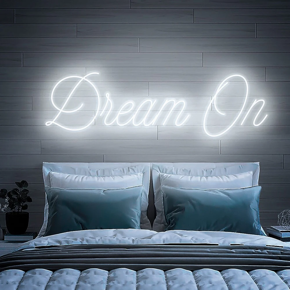 Señal de neón Dream on, luz de neón Dream on, señal de neón Dream on, rosa para dormitorio, señal de luz de neón, decoración de dormitorio, señal de neón Led rosa