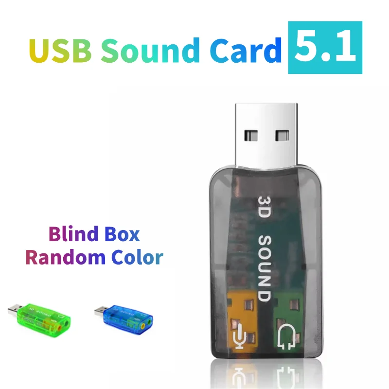 

3D 5.1 USB Звуковая карта Канальный аудиоадаптер с микрофоном Микрофон Интерфейс наушников Динамик для наушников ПК Компьютер Ноутбук