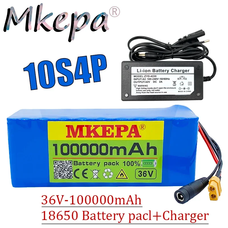 

Original 36V battery 10S4P 100Ah battery pack 1000W high power battery 42V 100000mAh BMS+42V2A Charger