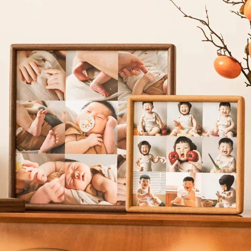 9-Grid Collage Frame for Baby Photo Solid Wood Picture Display for Newborn Wall Mounted Photo Array Personalized Photo Frames
