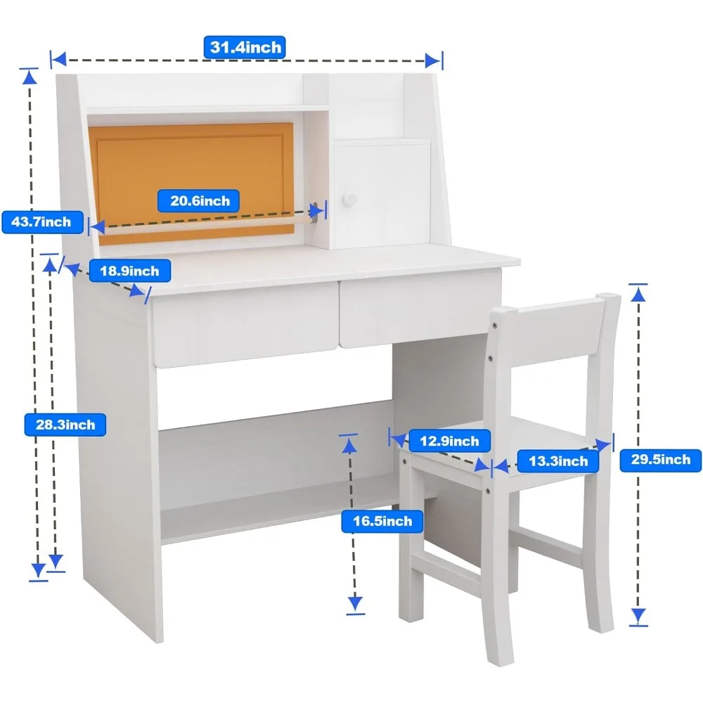 Children's Table and Chair Set, Storage Shelf with Drawers, for Children 5-12 Years,with Desktop Roller,Children's Drawing Table