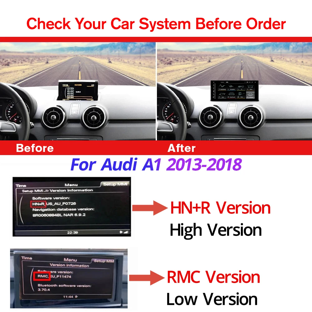 NAVIGUIDE 10.25\'\' 8G+128G Android 13 Carplay For Audi A1 2013-2018 Car Radio Multimedia Player Auto Headunit Bluetooth GPS DSP