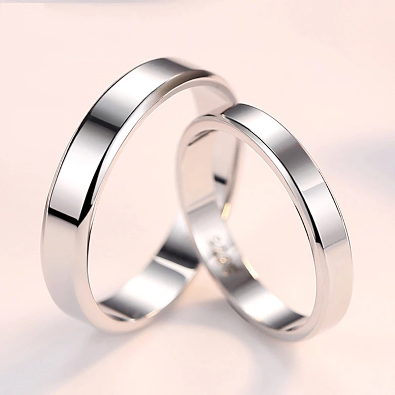 Fashion Pure 100% 925 Sterling Silver Women Men Ring Simple Smooth Wedding Band Anniversary Jewelry Gift for Couple  Lovers