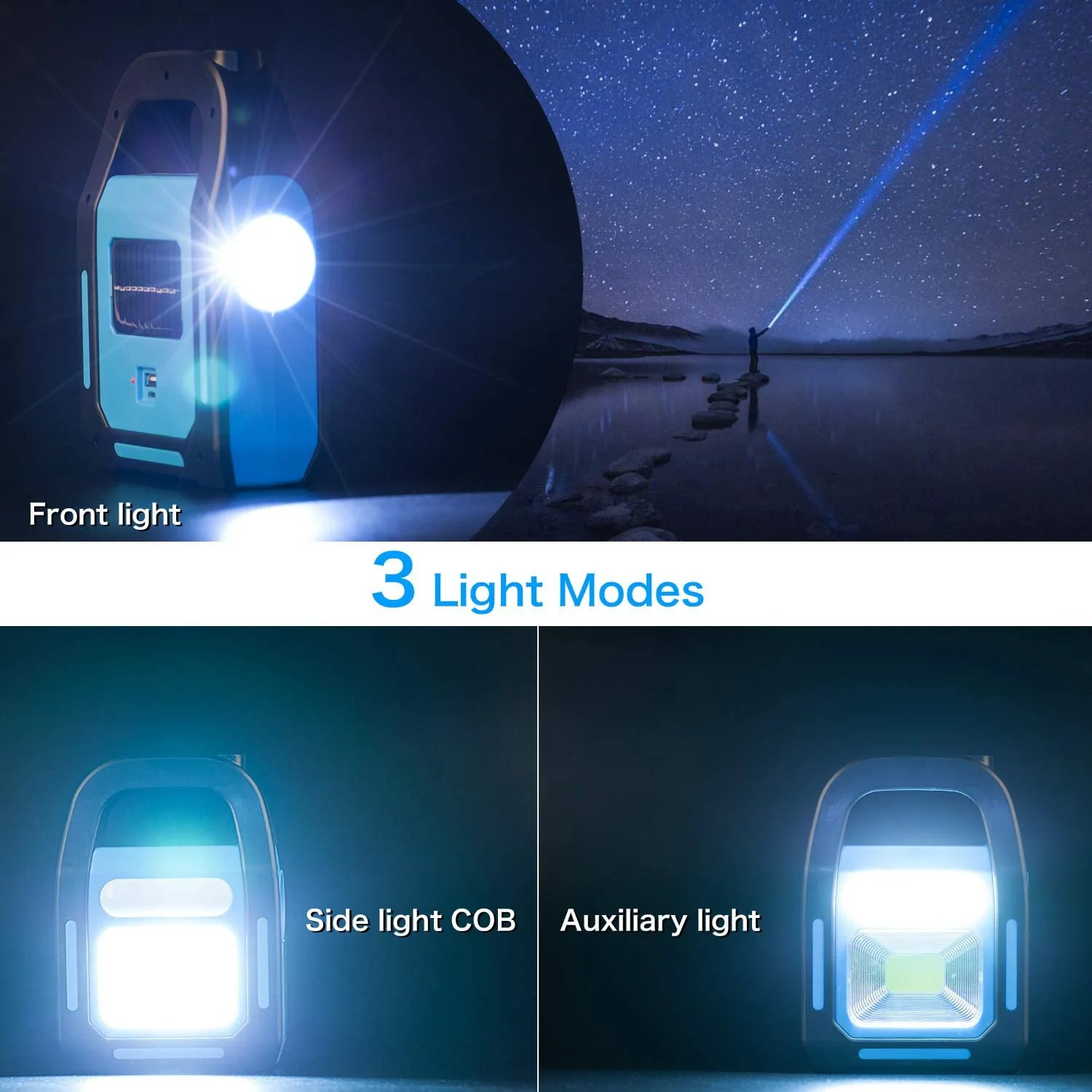 A34R 3 In 1 Solar USB Rechargeable COB LED Camping Lantern, Charging For Device, Waterproof Emergency Flashlight LED Light