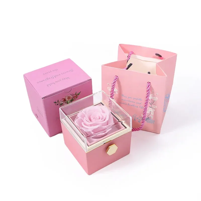 Rotating Rose Jewelry Packaging Box Rose Soap Flower Jewelry Gift Box For Girlfriend Women I Love You Gifts Romantic Anniversary