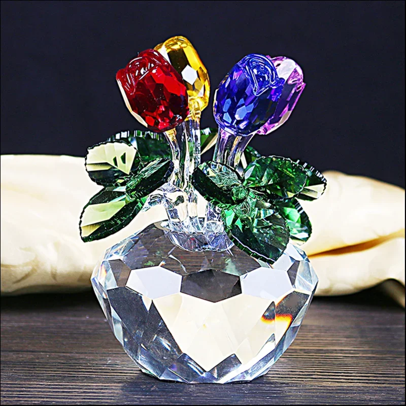 

Exquisite Crystal Art Rose Flower Figurines Unfading Rose Sculpture Ornaments Wedding Car Favors Home Decoration Holiday Gifts