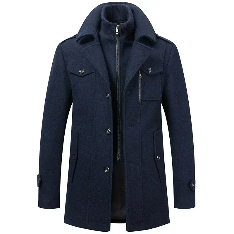 

New Winter Fashion Men Slim Fit Long Sleeve Cardigans Blends Coat Jacket Suit Solid Mens Long Woolen Coats