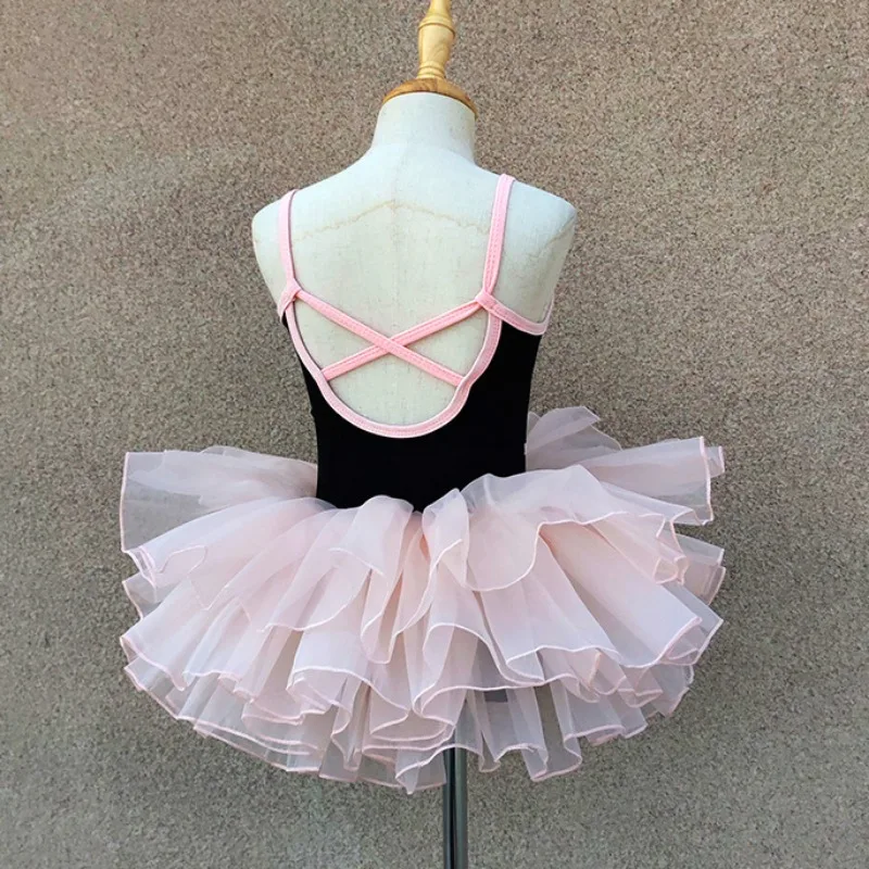 Cute Kids Party Ballet Leotard Dress Mesh Tutu Strap Bodysuit Dancewear Set Children Girls Black Costumes Birthday Gifts