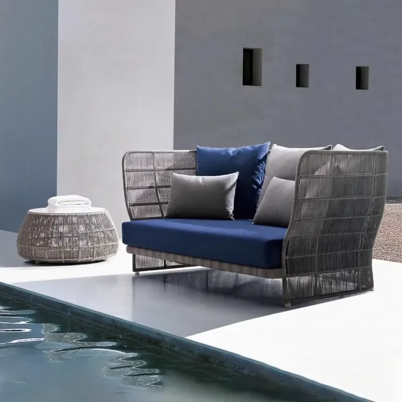 Outdoor Rattan Woven Sofa Set Nordic Style with Backrest for Living Room Balcony Courtyard Garden Sunroom B&B Hotel Furniture