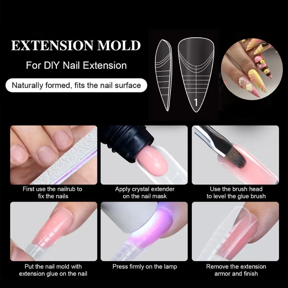 140PCS 14 Sizes French Nail Dual Form Square Almond with Inner French Line Nail Extension Mold Reusable Fake Nail Tips