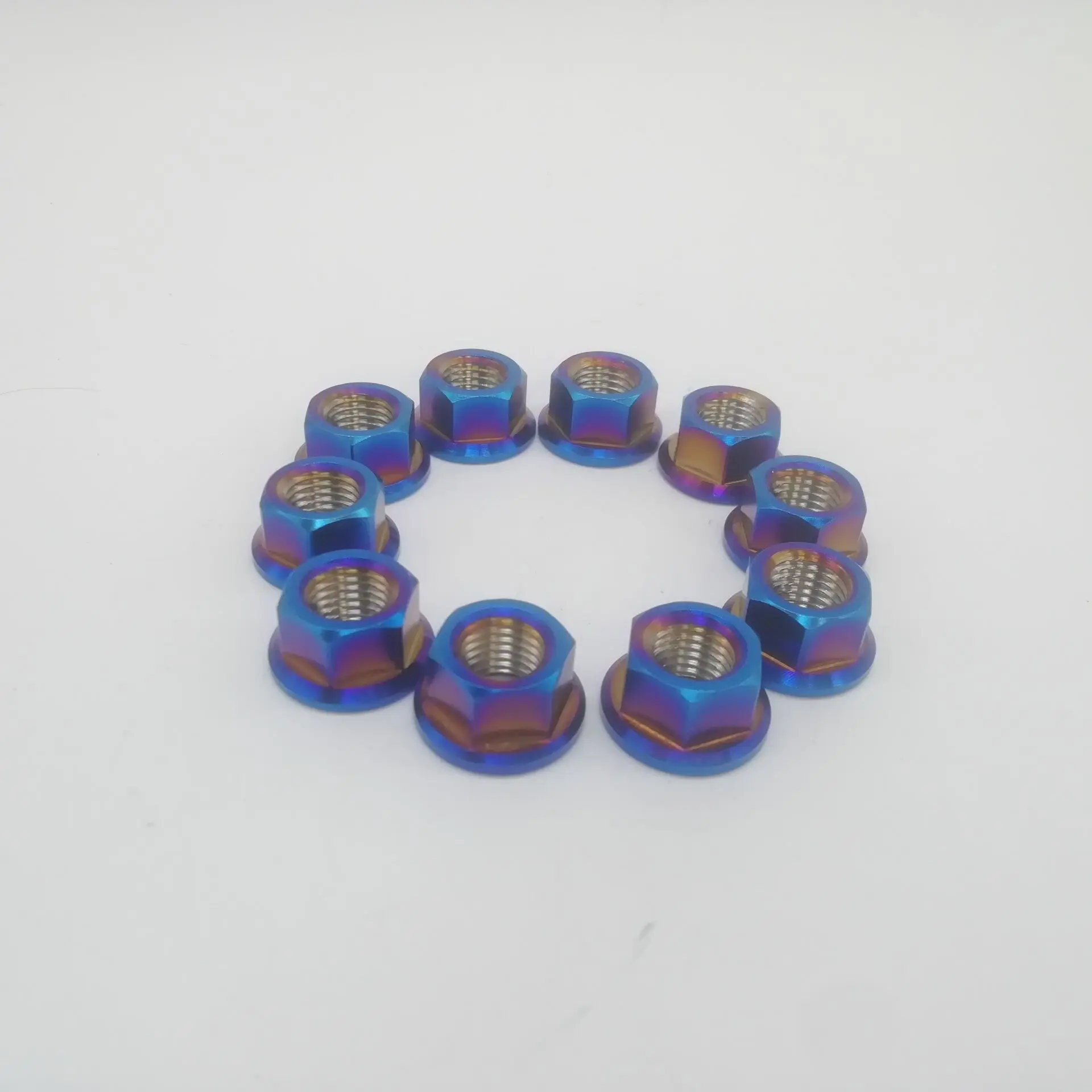 Burning blue Titanium Ti M10x1.25mm Sprocket Flange Nut MTB Motorcycle Bike 10pcs