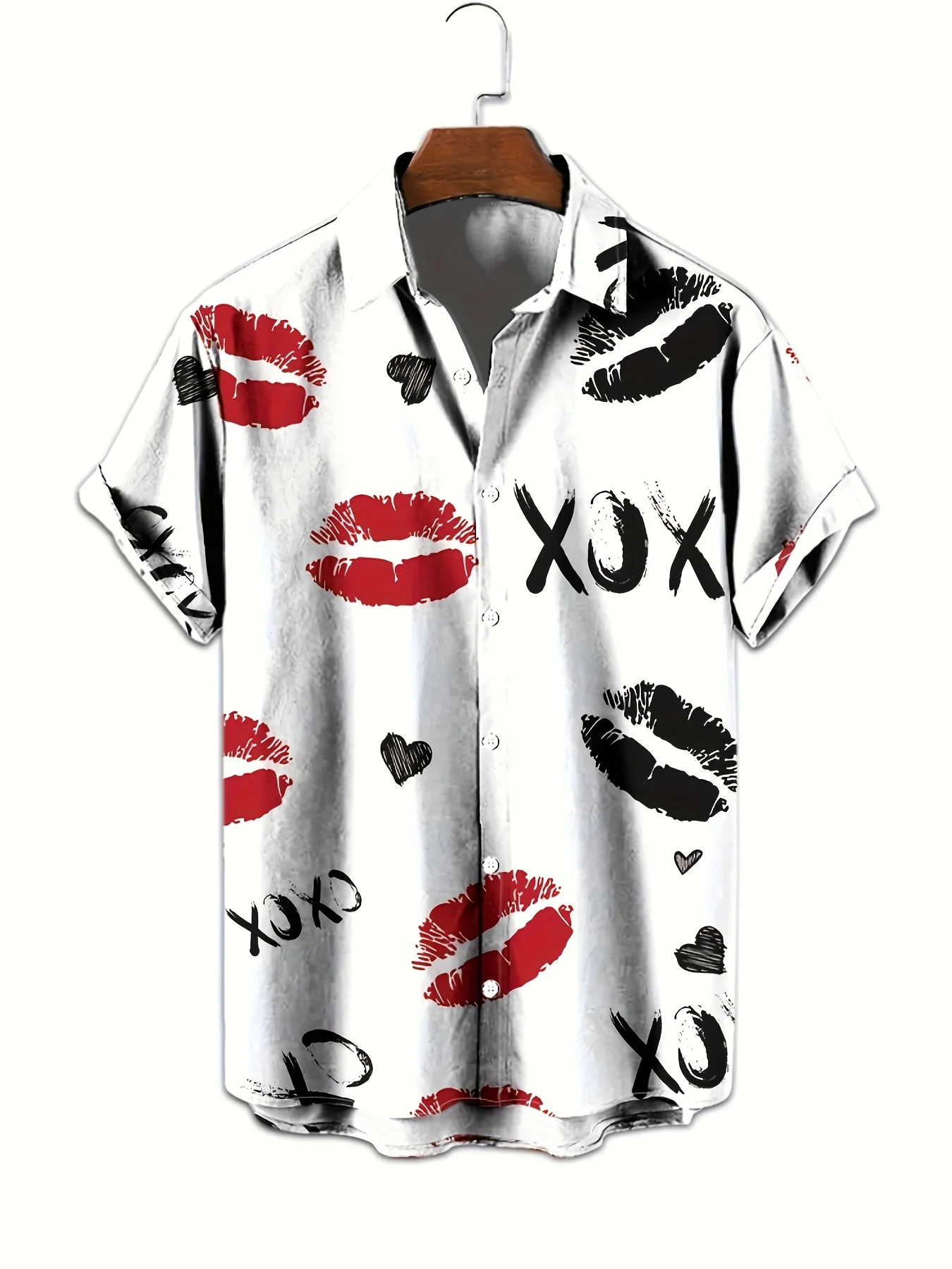 2026 Summer New Style Men's Short-Sleeved Shirt with 3D Lip Pattern Print for Street Casual Fashion Comfortable and Soft