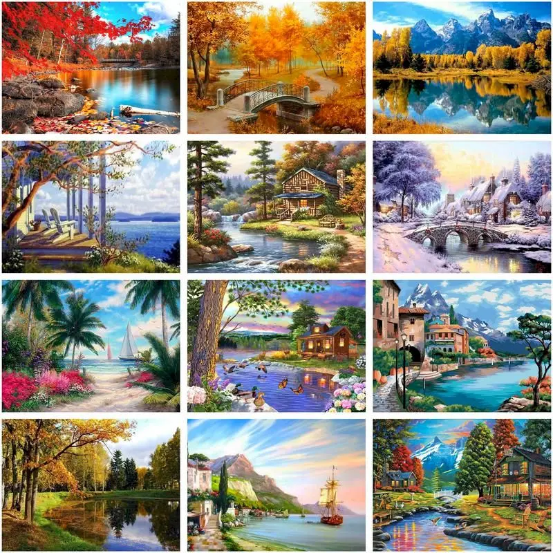 

CHENISTORY Classic Paint By Numbers For Kids Decorative Paintings Beautiful Scenery Number Paiting Living Room Decoration