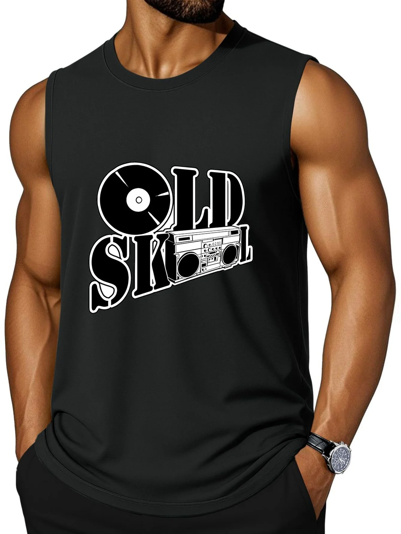 CLOOCL OLD SKOOL Hip-hop Vinyl Records Printed Vest Fashion Sports Vests Summer Men's Sleeveless T-Shirt Casual Top