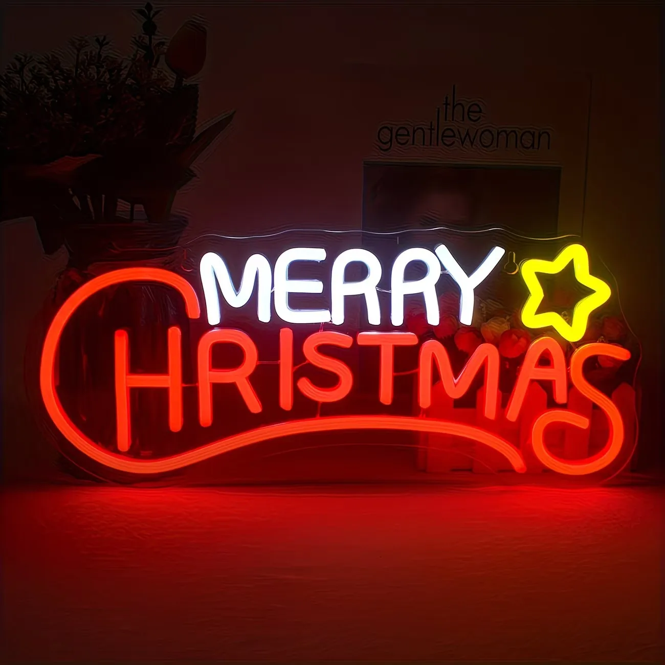 Merry Christmas with Star USB Powered LED Neon Light Wall Decor Christmas Party Home Bar Window Holiday Decoration Gift
