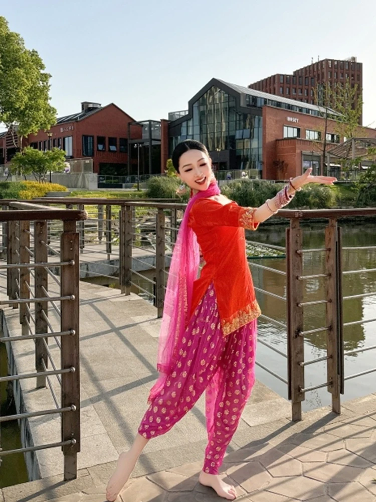 Indian Dance Pants Practice Clothing Professional Oriental Classical Dance Pink Pants Belly Dance Training Trousers DQL10757