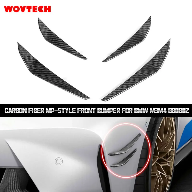 Wovtech Dry Carbon Fiber MP-style Front Bumper Trim Splitter Canards Air Vent Fin for BMW M3M4 G80G82