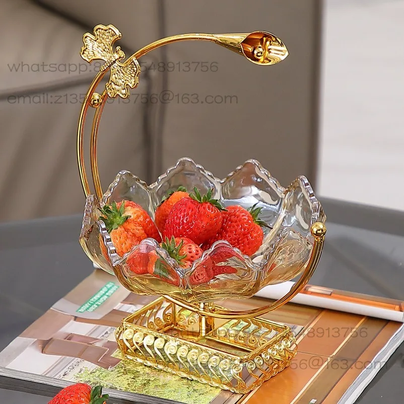 Light Luxury Crystal Glass Fruit Plate European Home Living Room Coffee Table Exquisite Creative Snack Storage Plate