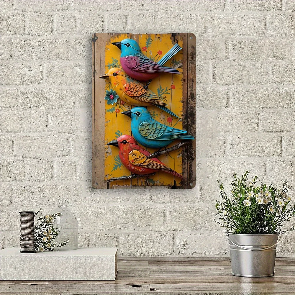 Aquarell-Vögel im Vintage-Stil, Metall-Wandkunst, Eisenhandwerk, wiederverwendbare Hängedekoration, geeignet für Haus und Garten, ideale Geschenke