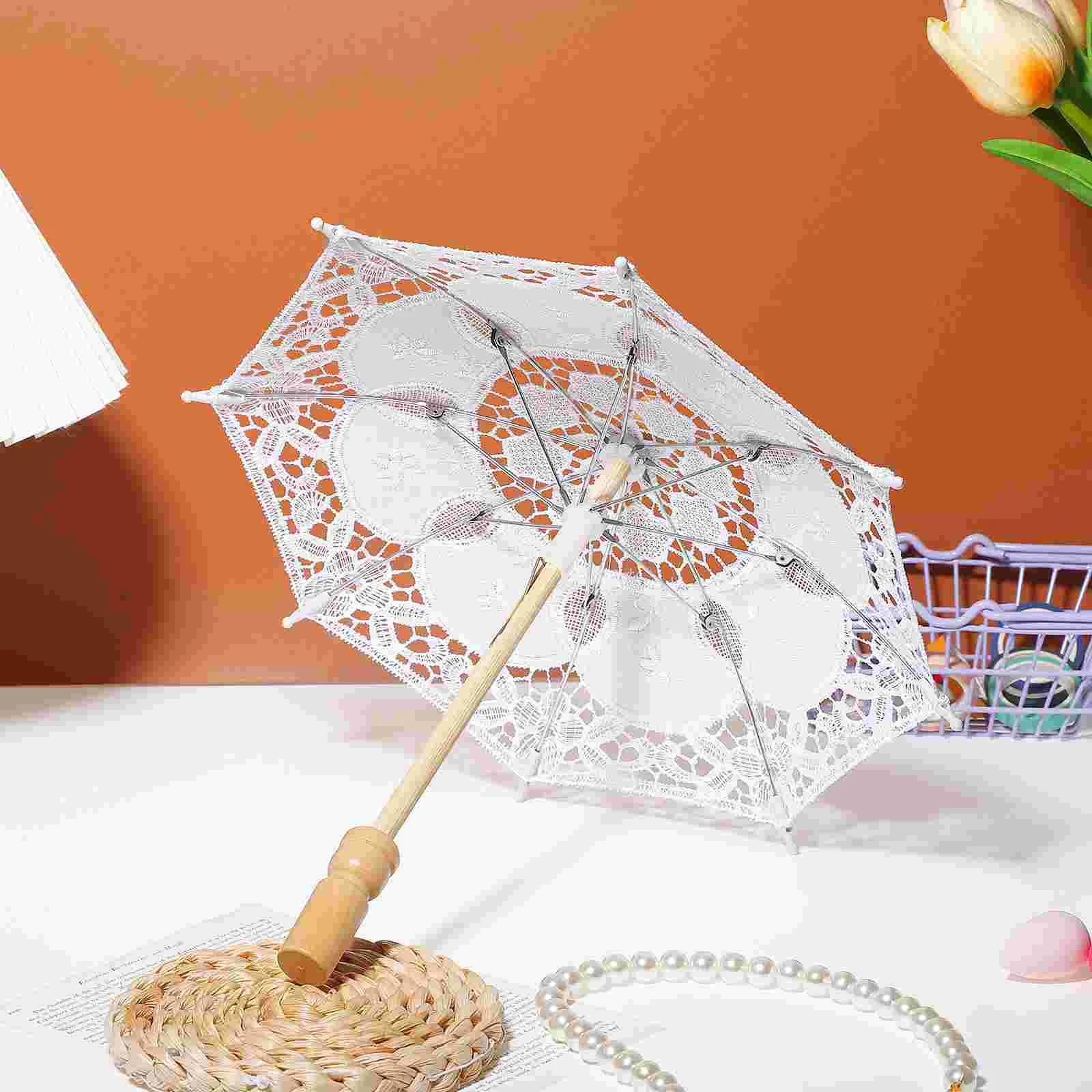 Cotton Umbrella Bride Wedding White Craft Red Decorations Veil Photography Prop Bridal Parasol Wooden Embroidery Baby Mini