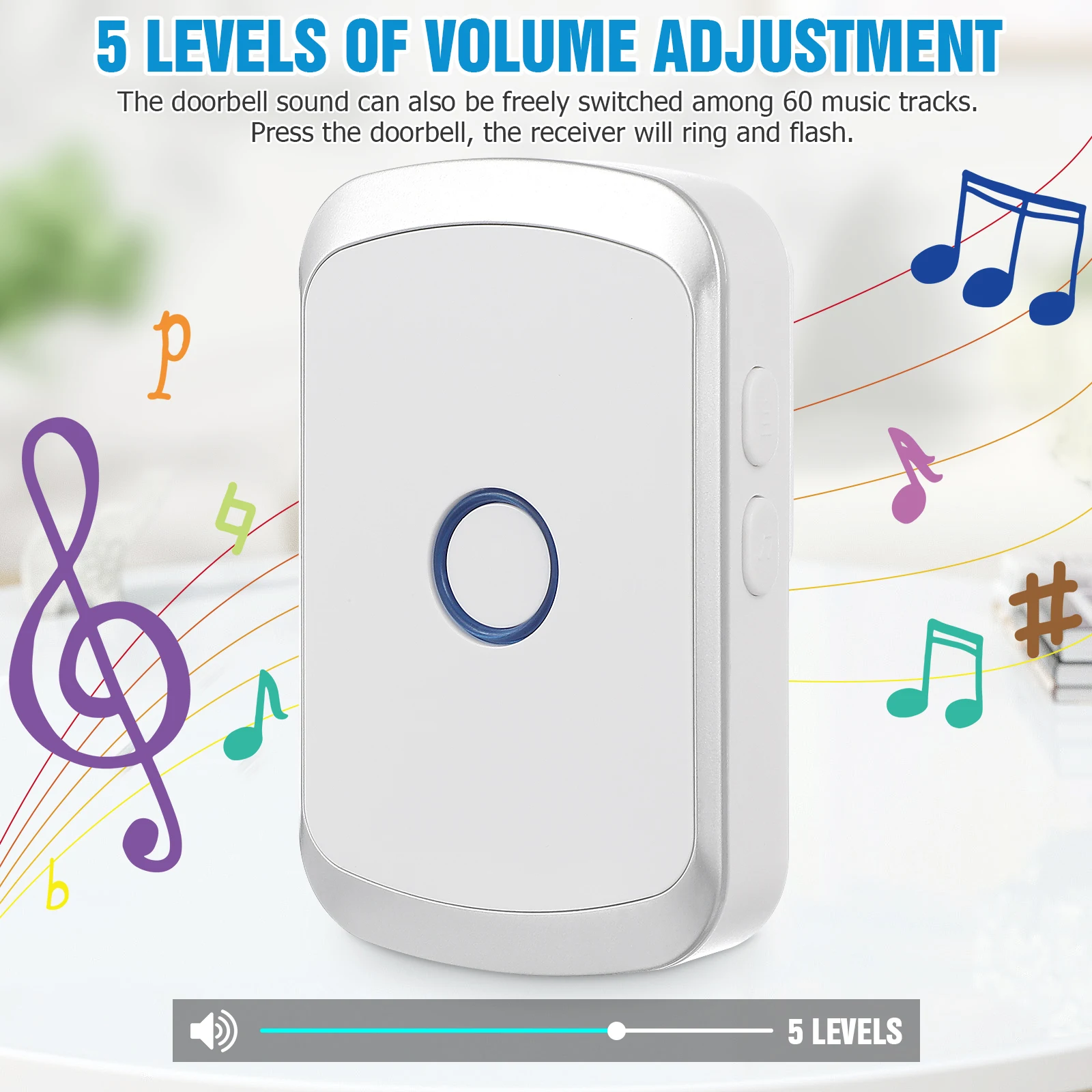 

Wireless Doorbell Cordless Metal Chime Home Hotel Classroom Black US Plug 5 Volume Levels for Home