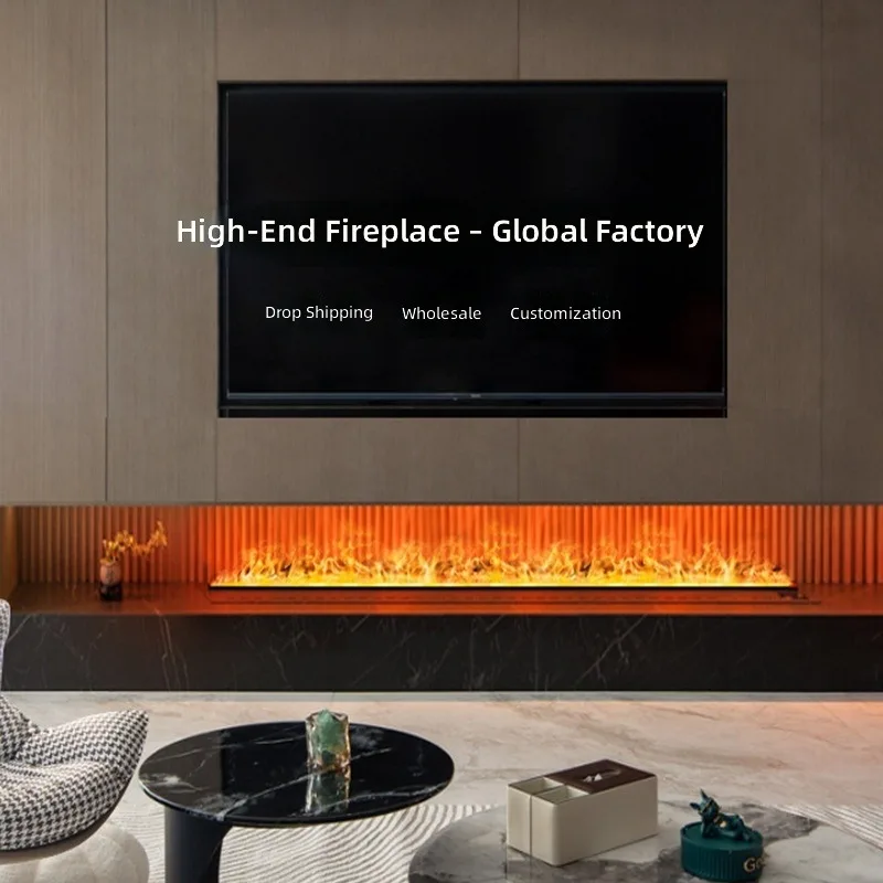Embedded Stainless Steel Electric Fireplace Realistic Flame Simulation Humidifying 3D Vaporizing For Home Living Room Decoration