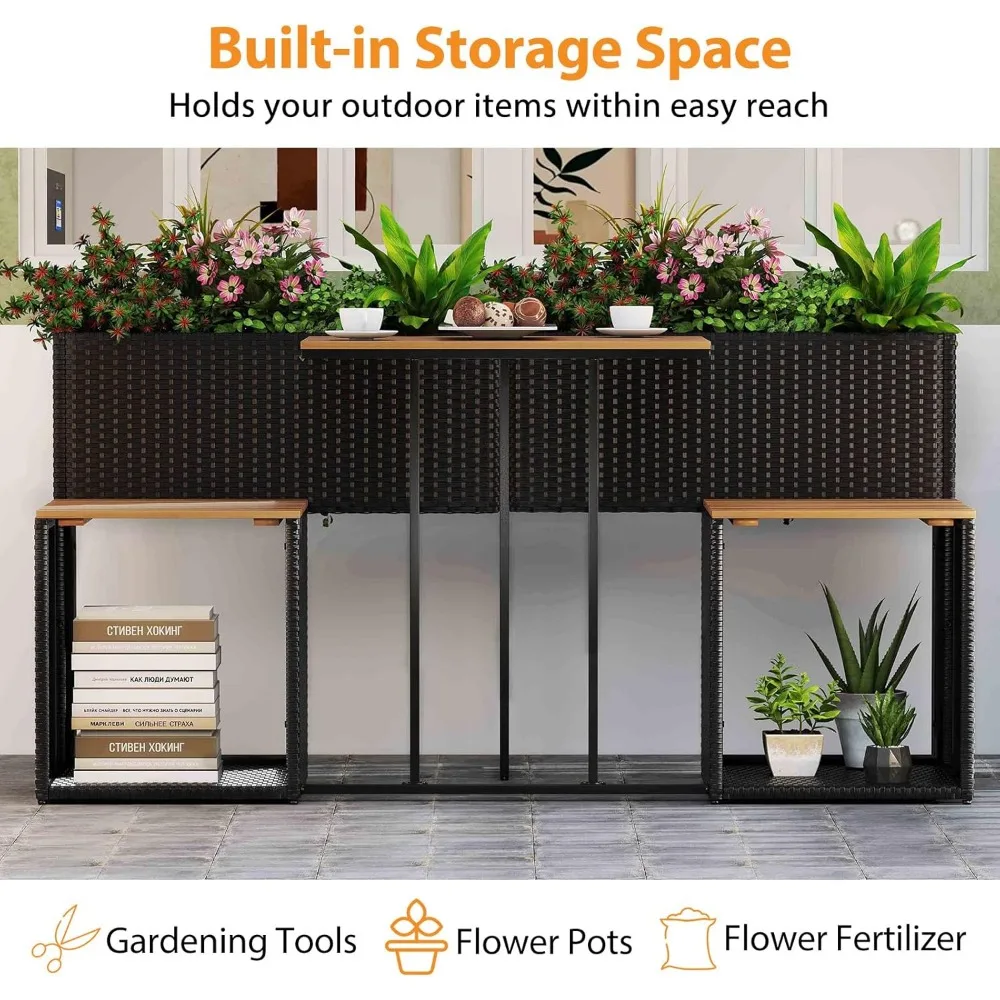 

Moccha Patio Furniture Set with Raised Garden Bed - Rattan Outdoor Conversation Set with Storage & Acacia Wood Seats​