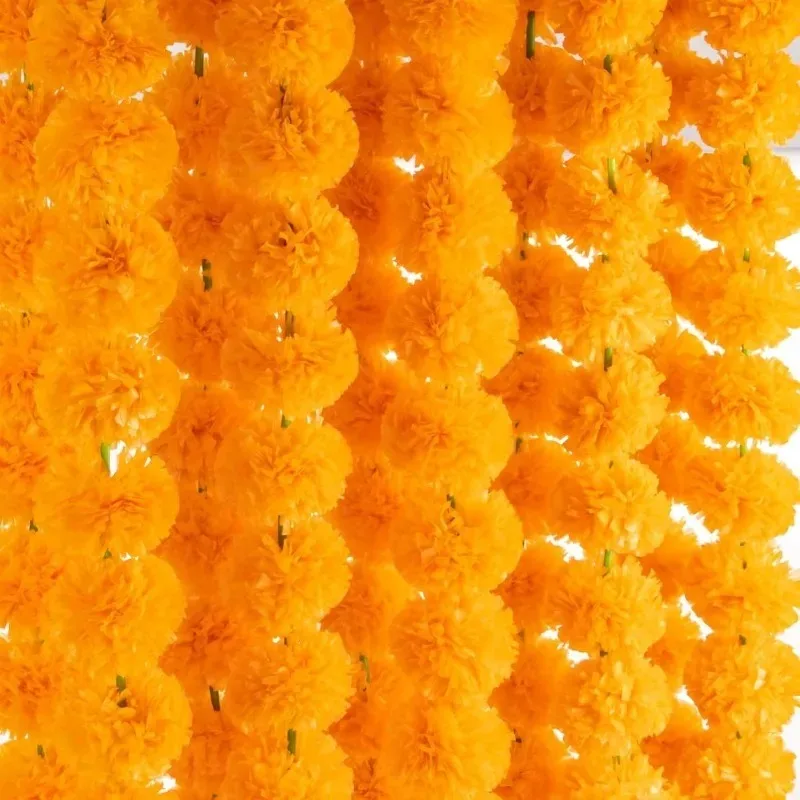 1/2 Piezas Guirnalda de Caléndula Artificial de 150CM, Cadena de Flores Falsas Naranjas para Decoración de Puerta de Casa, Arreglos Florales, Decoración de Fiesta de Diwali y Festivales
