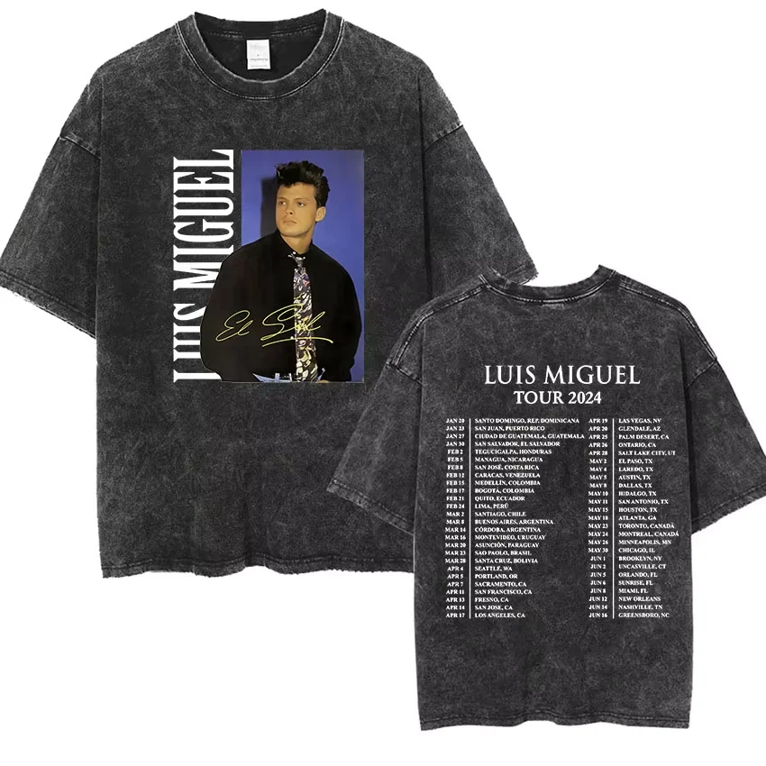 Camiseta Vintage Lavada de la Gira 2026 de Luis Miguel de los 90, Camisetas de Manga Corta Estilo Hip Hop Gótico para Hombre, Camisetas Casuales Oversize de Streetwear