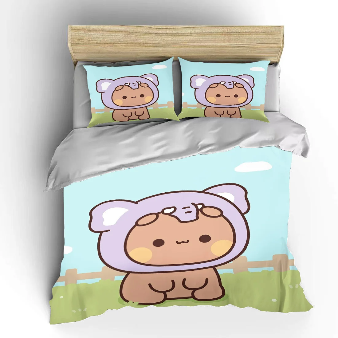 Imagem -06 - Conjunto de Cama para Crianças Capa de Edredão Microfibra ou Poliéster Urso Bonito Kawaii Rei Gêmeo Gêmeo Bubu Dudu Presente de Natal