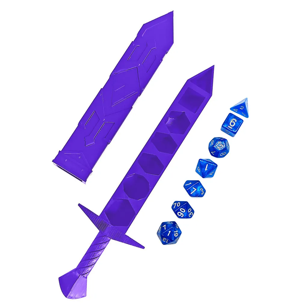7 قطعة DND النرد الإبداعية الأرجواني السيف على شكل صندوق تخزين محمول RPG TRPG ألعاب مضلع النرد لعب الأدوار ألعاب اكسسوارات