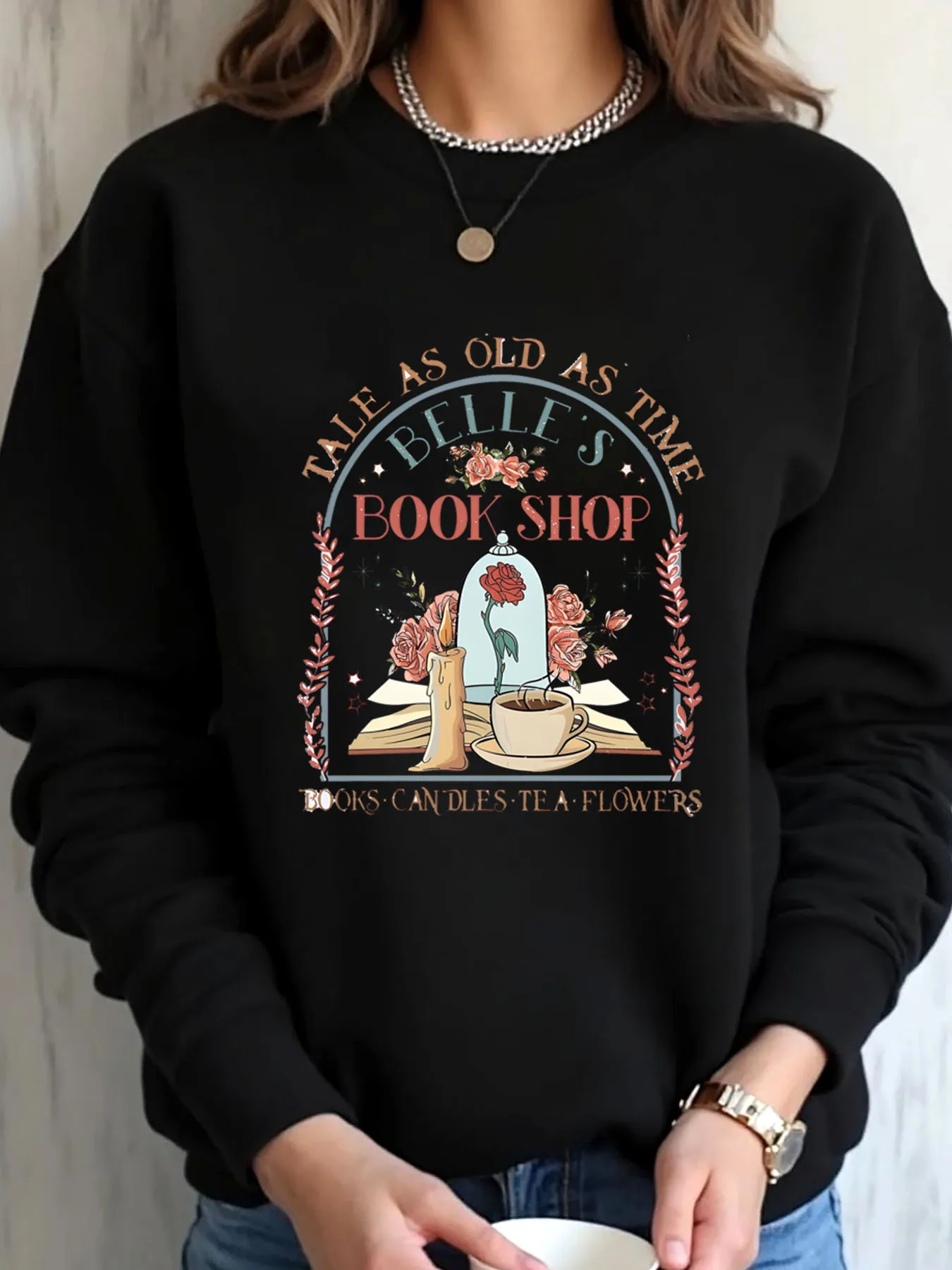 

Женская толстовка большого размера, осенняя Belle S, книжный магазин, книги, свечи, чайные цветы, уличная одежда с принтом