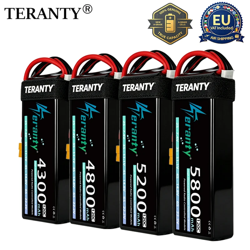 TERANTY 2S 3S 4S 6S 120C 4300/4600/4800/5200/5500/5800mAh Graphen-Lipo-Akku mit T XT60 XT90 EC5 für Autos, LKWs, Hubschrauber