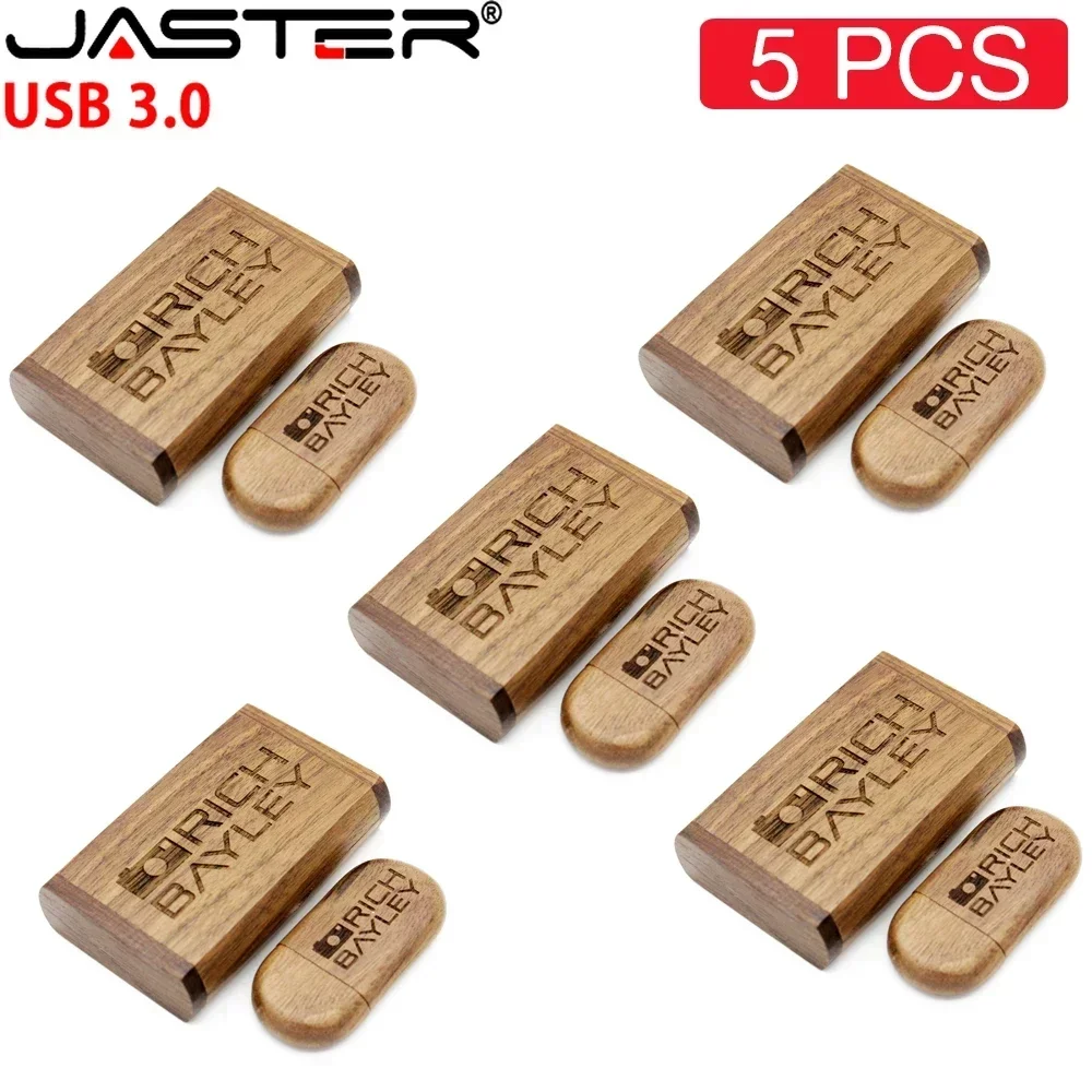 5PCS/LOT JASTER USB 3.0 Wooden USB+Box Pen drive 4GB 16GB 32GB 64GB USB Flash Drive Pendrive Memory stick 1PCS Free custom logo