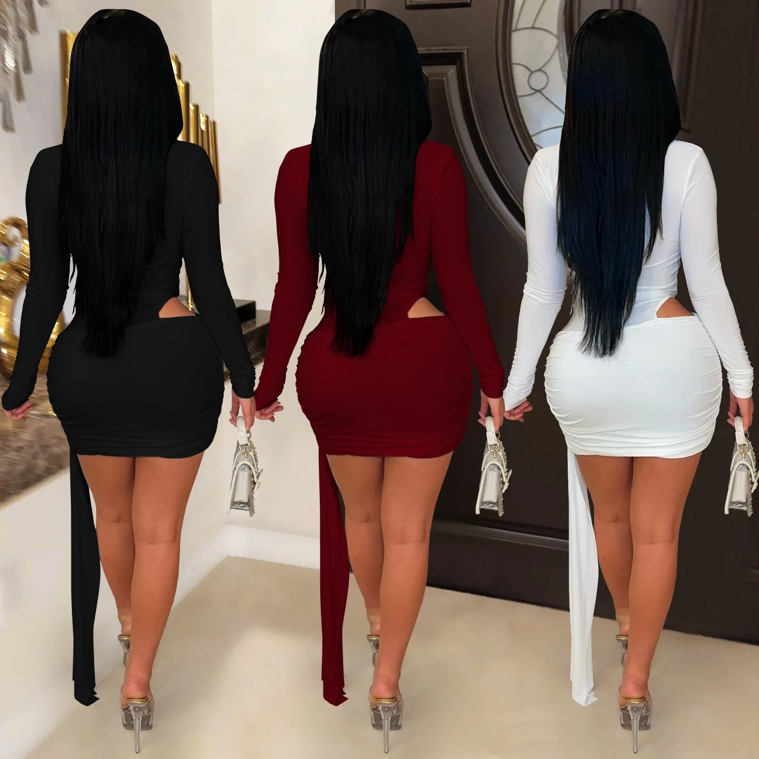 Mini abito dalla fasciatura sexy Abiti da sera da club 2025 Abiti da donna autunno inverno Abiti di lusso con scollo a V aderente Abito a pieghe da festa