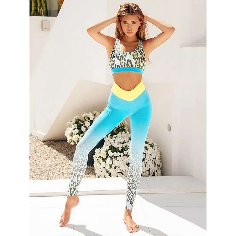 Krisnanas Leopard Print 2 Piece Pant Sets Women 2026 U Neck Cross Back Tanks Spliced V-shaped Leggings New in Matching Set 22960