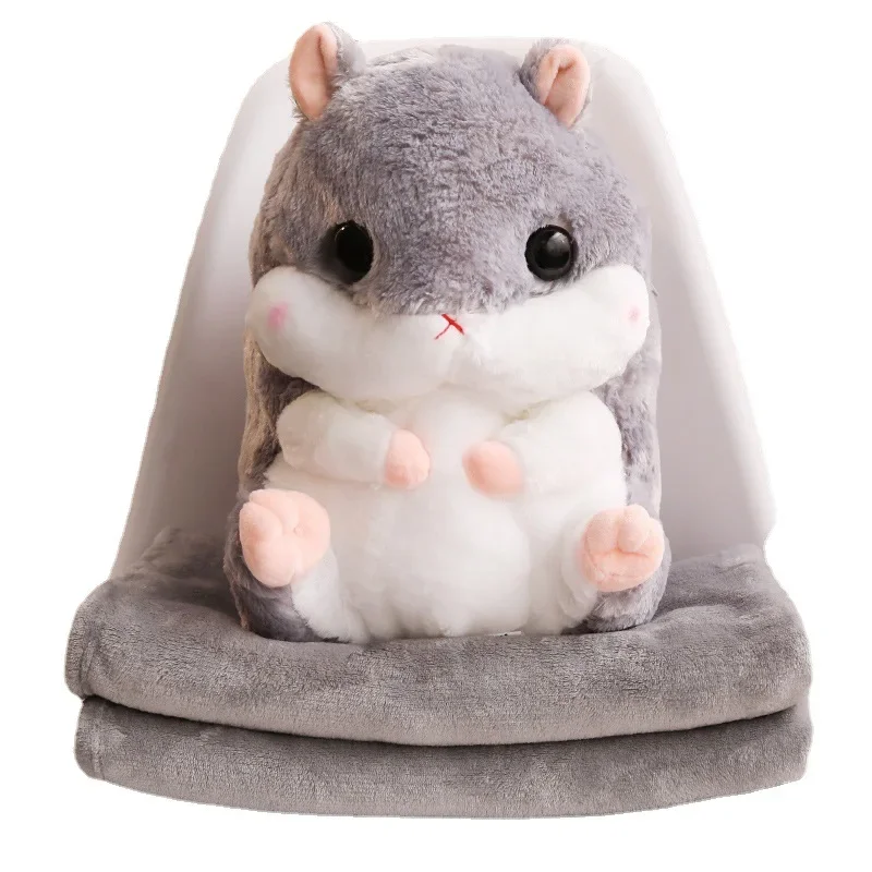 Cartoon Cute Hamster Throw Pillow Blanket Warm Hand 3-in-1 Pillow Blanket Dual Purpose Plush Doll Throw Pillow Blanket Home