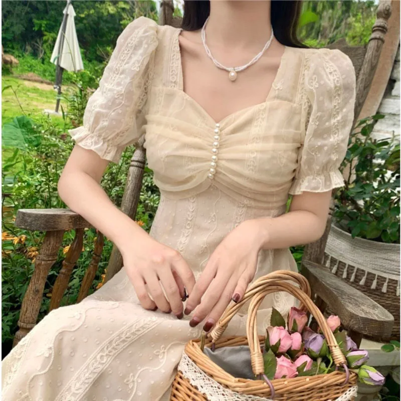 

Summer New Dresses Women's Vintage Gentle Salted Sweet Dress Fashion Slim Medium Long Short-Sleeved Bohemian Dress