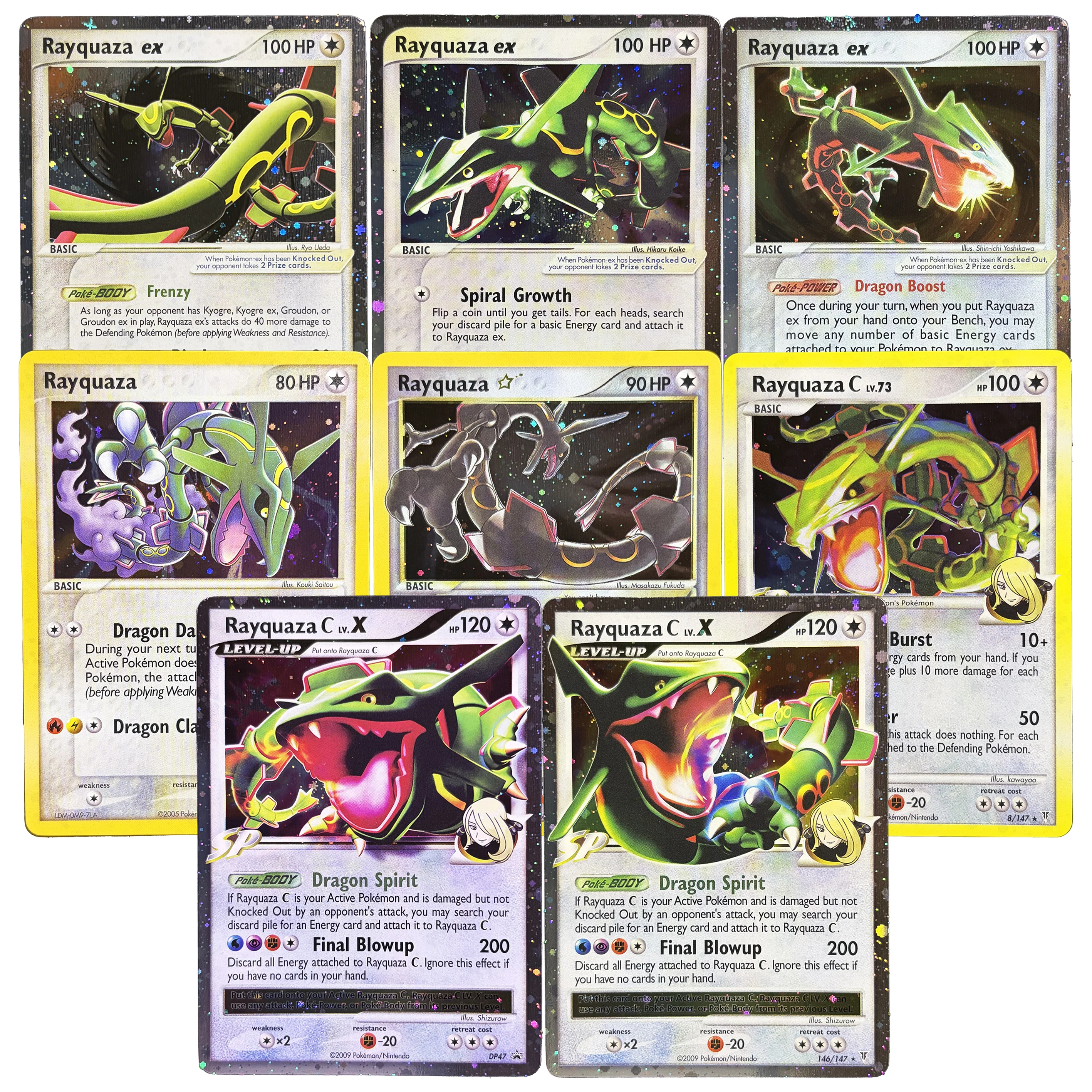 8Pcs Vintage Rayquaza ex Gold Star C lv.X Full Series PTCG Card Set Dragon Type Holo Collection Trading Game Card DIY Toy