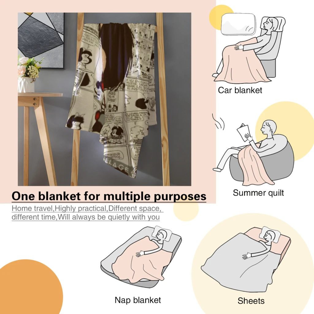 Mafalda Blanket Flange Textile Decor Portable Super Soft Throw Blankets for Home Office Plush Thin Quilt